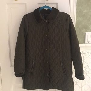Olive green quilted weatherproof coat